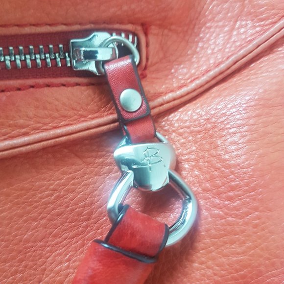 B Makowsky Red Orange Color 100% Leather Shoulder Bag Purse Pockets Zipper 93 - Picture 8 of 16